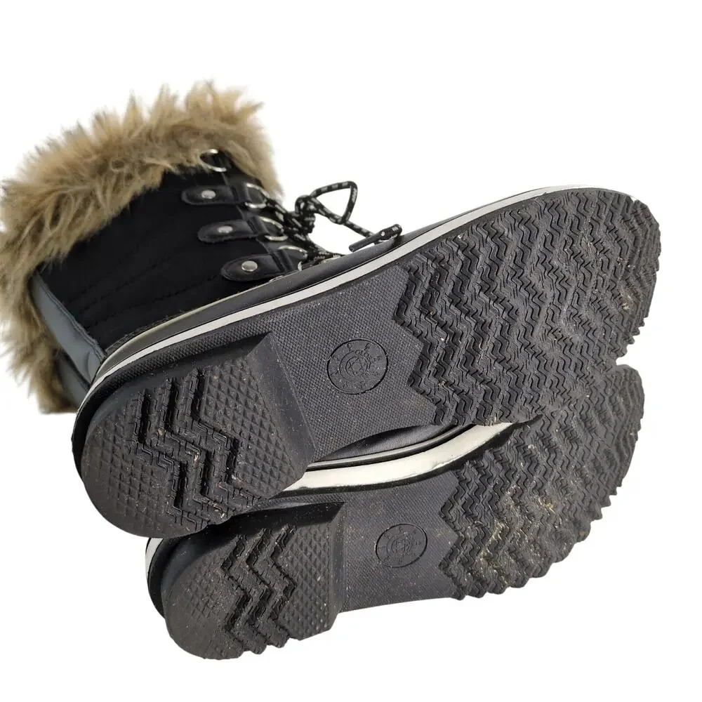 Globalwin Women's 8 Faux Fur‎ Trimmed Insulated Quilted Winter Snow Boots Black